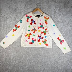 VTG Michael Simon Women's L Lobsters at the Beach Cardigan Sweater‎ Ramie Cotton
